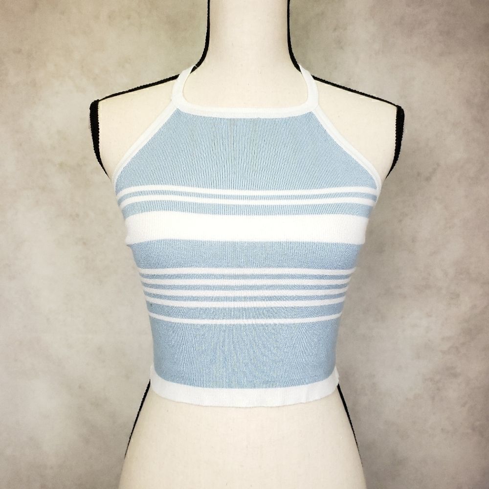 Brandy Melville blue white striped knit halter top
